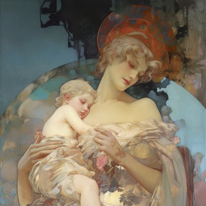 Divine Motherhood Art Print 2 | New Art Nouveau | Mucha Print | Mothers Day Gift | Art Nouveau Print | New Art Nouveau | Cottagecore Art |
