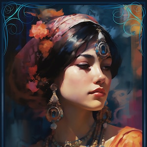 La impresión de arte de la chica árabe / Cartel de estilo Art Nouveau moderno / Arte Mucha de estilo original / Impresión de bellas artes / Arte de cartel original / Arte de estilo Klimt