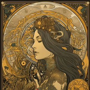 Divine Feminine Art Print | New Art Nouveau | Mucha Print | Goddess Decor | Art Nouveau Print | New Art Nouveau | Cottagecore Art |