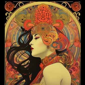 Vintage Art Nouveau Poster | Beautiful Goddess Art Print | Original Mucha Print for Home and Office Decor | Art Nouveau Download | Vintage