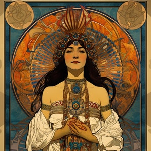 Impresión de arte femenino divino / Nuevo Art Nouveau / Arte nativo / Decoración de la diosa / Impresión Art Nouveau / Nuevo Art Nouveau / Arte de la pared de otoño /