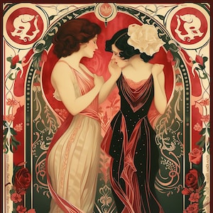 The Valentines | New Art Nouveau | Mucha Print | Goddess Decor | Art Nouveau Print | New Art Nouveau | Cottagecore Art | Art Print