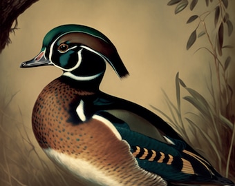 Vintage Wood Duck Art Print | Audubon Style Waterfowl Poster (Digital Download)
