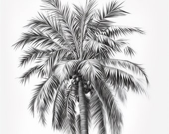 Original Palm Tree Print | Tree Art Decor| Vintage Tree Drawing |  | landscape drawing print | Vintage Tree Print | Minimalist Wall Art
