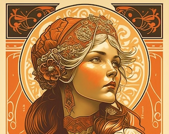 A Scandinavian Girl, Vintage Style Art Print, Instant Digital Download, Vintage Poster, Art Wall Decor