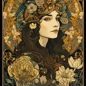 Divine Feminine Art Print | New Art Nouveau | Mucha Print | Goddess Decor | Art Nouveau Print | New Art Nouveau | Fall Wall Art |