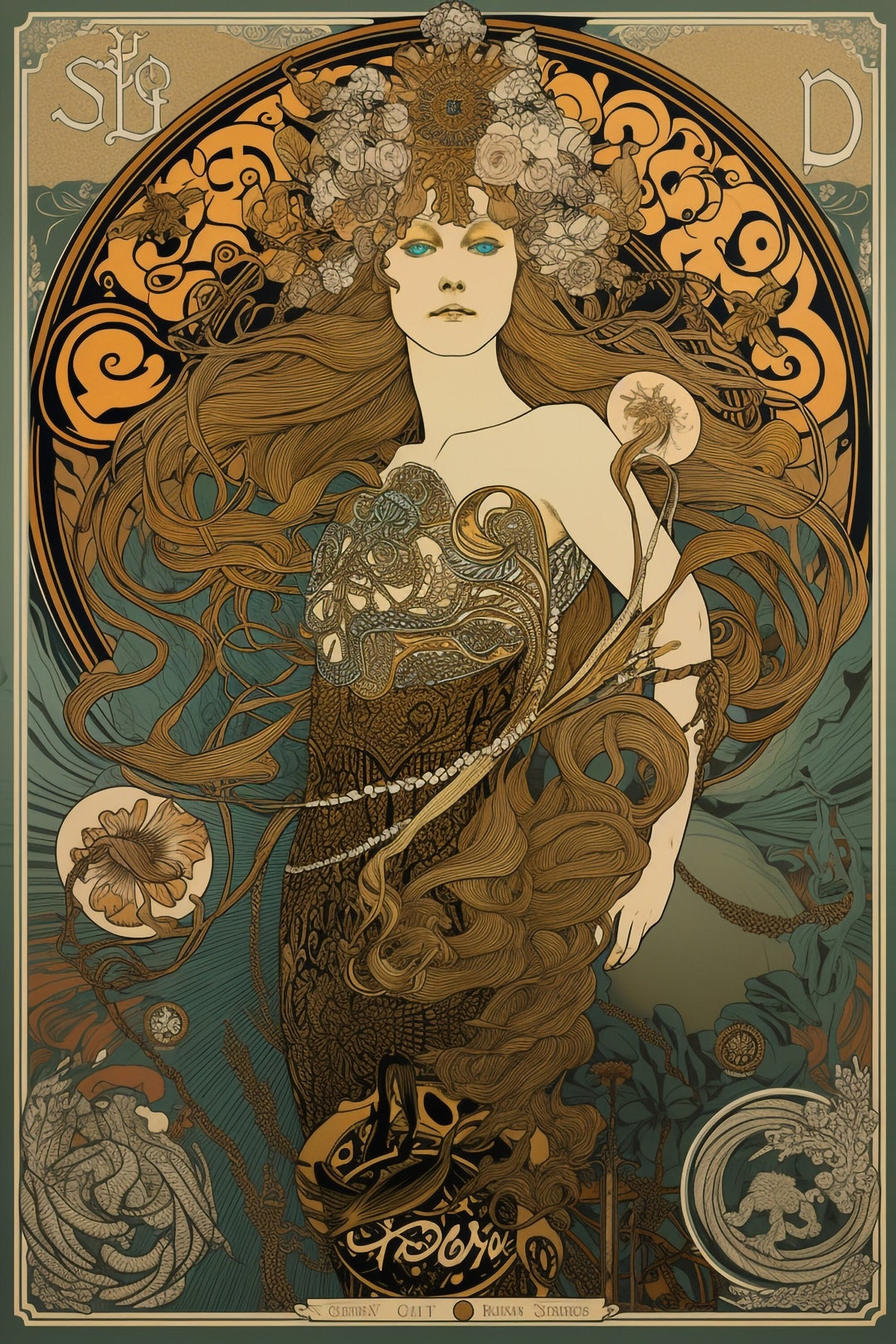 Art Nouveau Goddess Print | Alphonse Mucha Style Fairy Princess Poster ...