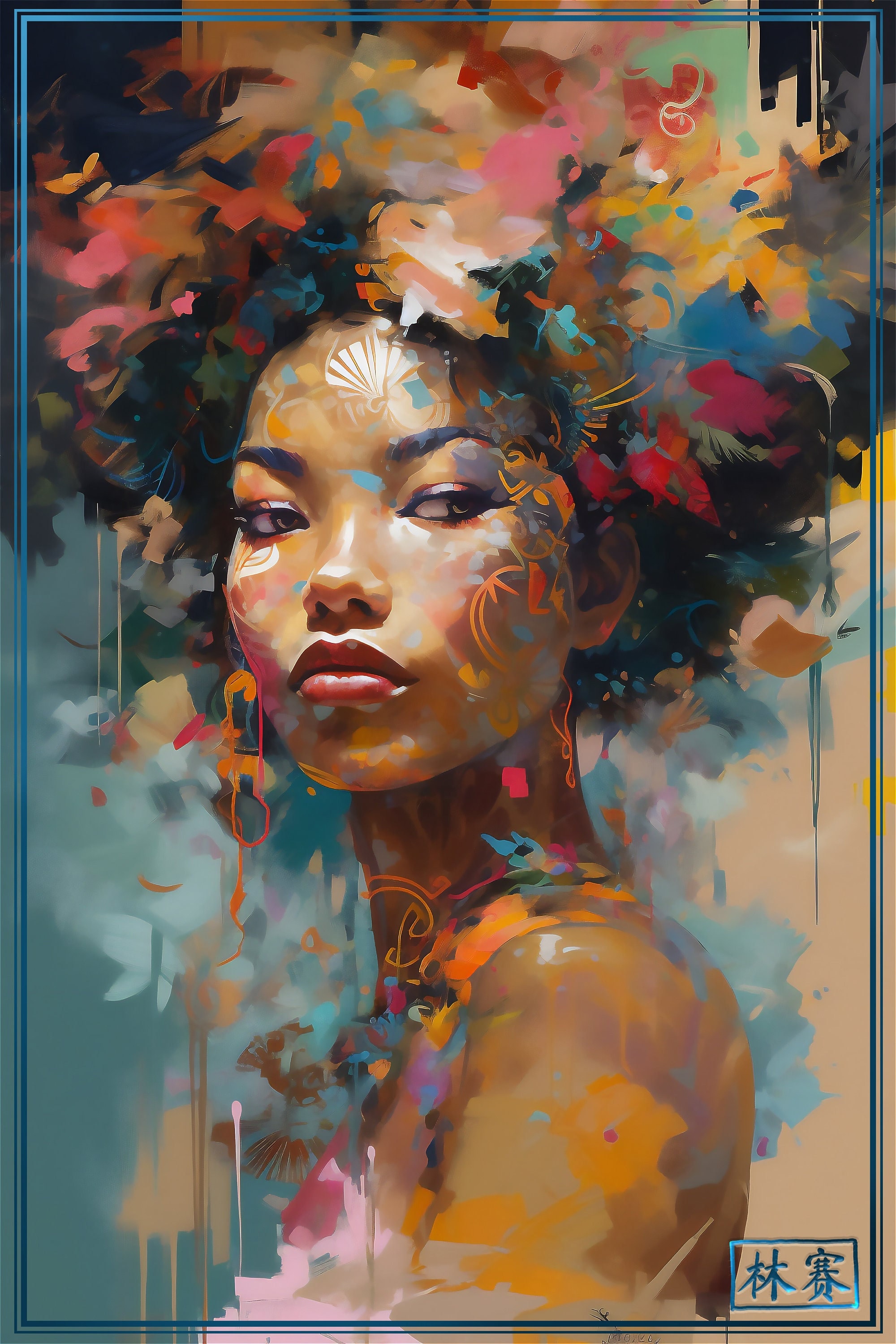 African Art African Home Decor Original Art Nouveau Style Poster