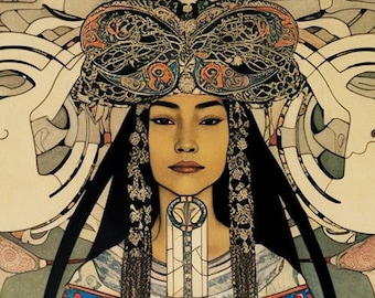 Native Woman Art Print | Art Nouveau Art |  Mucha Print | Mucha Poster Art| Art Nouveau Print | New Art Nouveau | Original Cottagecore Art