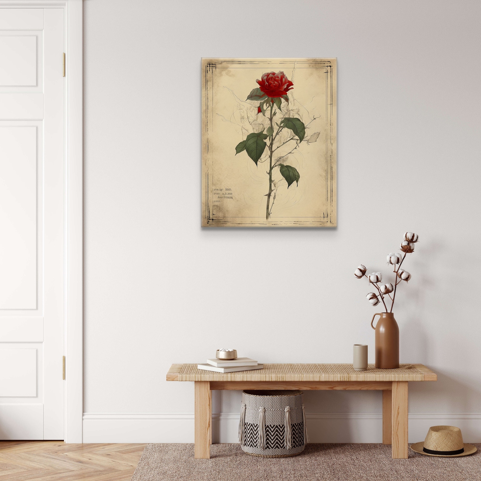 Vintage Rose Line Art Print | Romantic Flower Wall Decor (digital ...