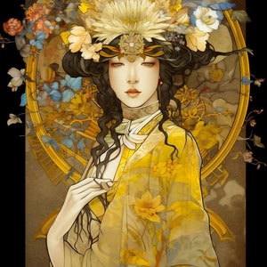Princess Digital Art | New Art Nouveau | Mucha Style Print | Goddess Decor | Art Nouveau Print | New Art Nouveau | Cottagecore Art