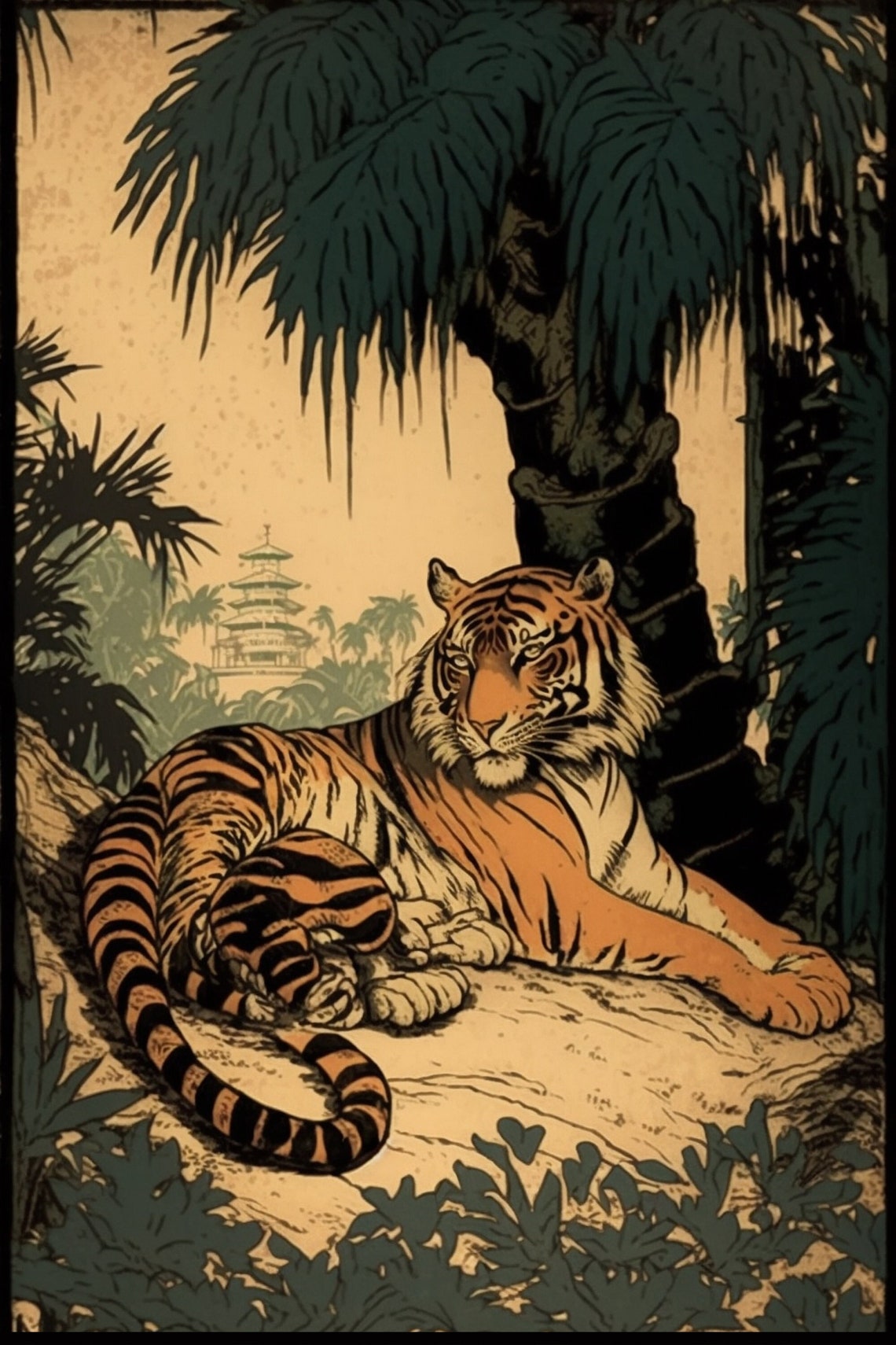 Vintage Tiger Art Print | Jungle Animal Poster (digital Download) - Etsy