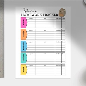 Printable Kids Homework Tracker and Reading Log, Weekly School Planner PDF, Editable Study Chart for Elementary Students, Cute & Colorful