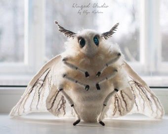 Silkmoth art poseable toy, felted sculpture