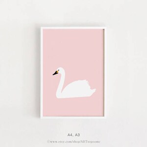 Printable Swan Poster Sign Pink and White Decor Simple Cute Nursery ...
