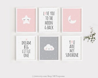 Printable Nursery Wall Art Set of 6 Poster Baby Girl Boy Room | Etsy Canada