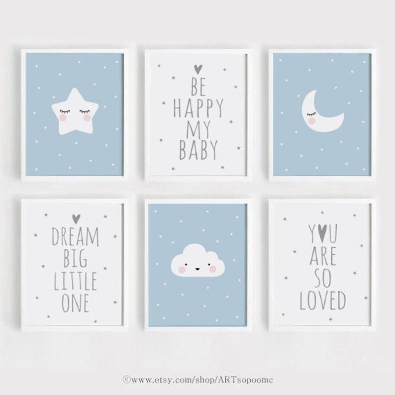 Printable Nursery wall Art Set of 6 Poster Baby room Blue | Etsy