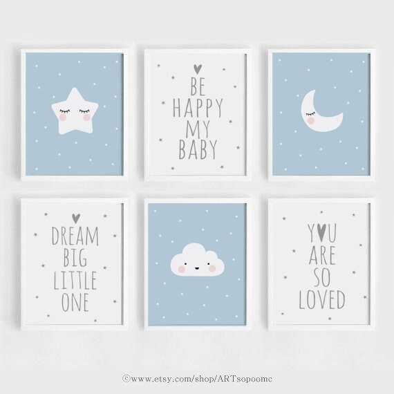 Printable Nursery wall Art Set of 6 Poster Baby room Blue | Etsy