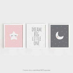 Drucken Sie Download - Star Dream Big kleinen Mond druckbare Kindergarten Art Set 3 Poster Baby Kinder Zimmer Wand Kunst Dekor sofort Digitaldruck