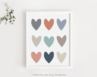 Colorful Hearts Print, Boho Nursery Wall Art (Digital Download)