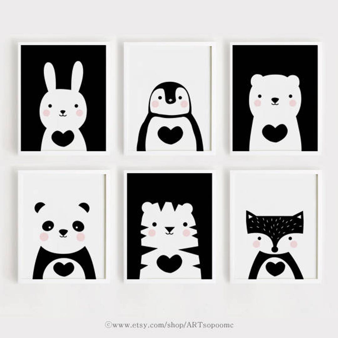 Nursery Wall Art Set printable Cute Animal Art Set of 6 Poster Baby