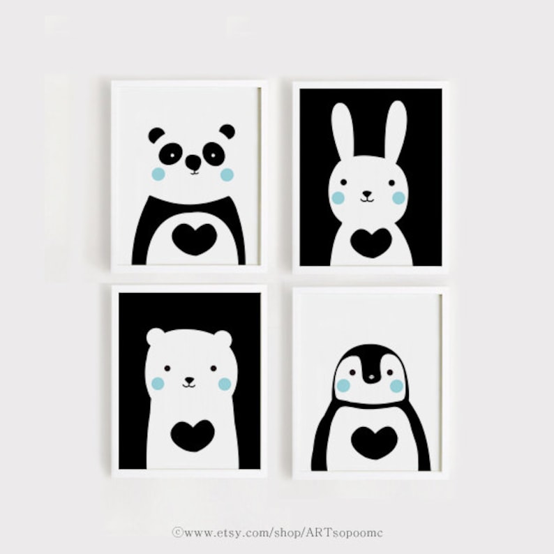 Printable Nursery Art Set of 4 Cute Animals art print Download Etsy