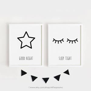 Good Night Sleep Tight Print Printable Nursery Wall Art Set of 2 Black ...
