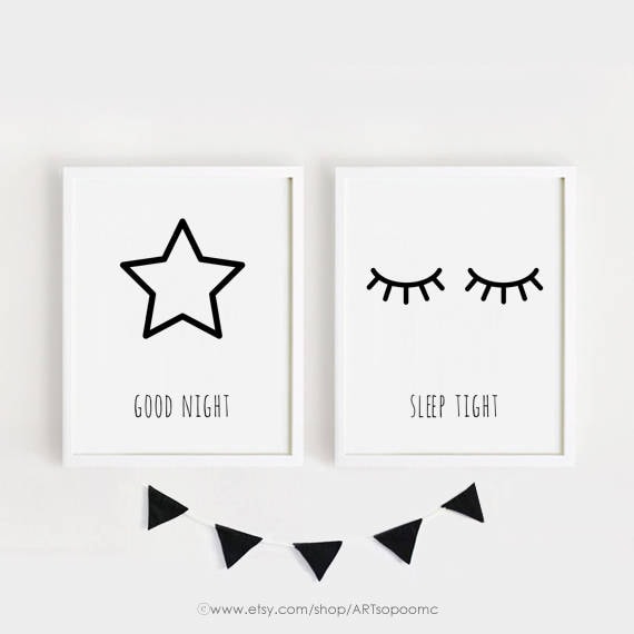 Good Night Sleep Tight print Printable Nursery wall art Set of 2 Black ...
