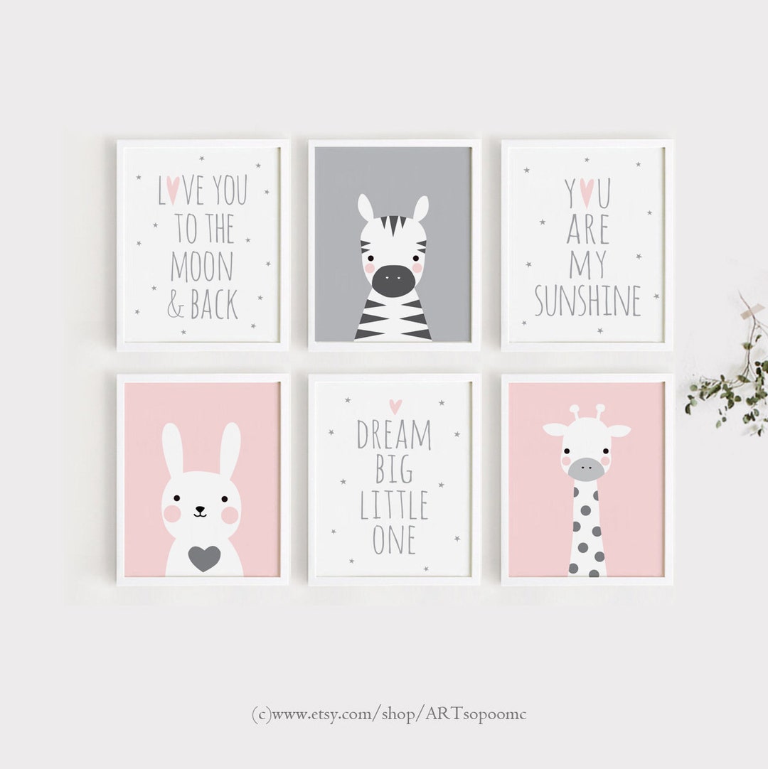 Printable Nursery Wall Art Set of 6 Poster Baby Girl Boy Room Decor ...
