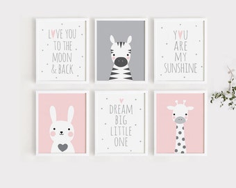 Printable Nursery Wall Art Set of 6 Poster Baby Girl Boy Room | Etsy Canada