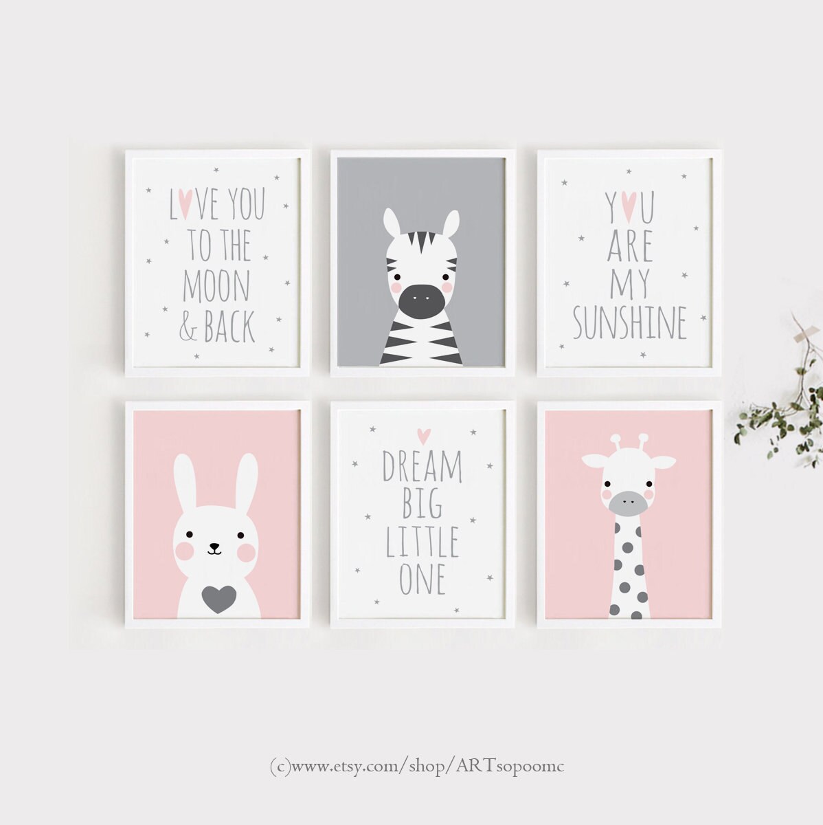Printable Nursery Wall Art Set of 6 Poster Baby Girl Boy Room Decor ...