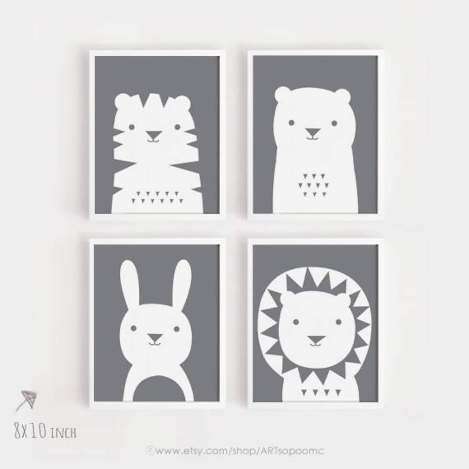 A3 Art Printables Download Nursery Art Set of 4 Cute Animal | Etsy