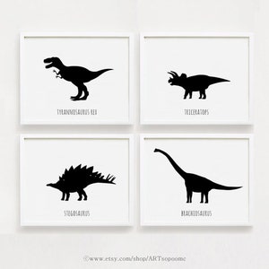 Dinosaur poster Printable Nursery Art Set of 4 Baby room Wall art Kids room decor Black and White print Tyrannosaurus rex art set Download