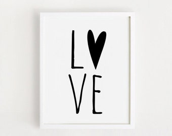 Love Heart Nursery Art Print, Minimalist Black and White (Digital Download)