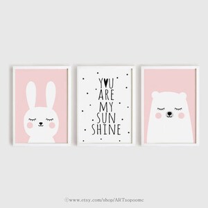 Printable Nursery Art Set of 3 Baby Girls Room Wall Art Kids Room ...