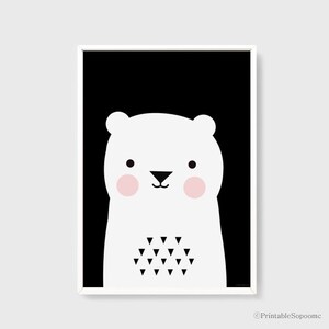 DESCARGAR INSTANT lindo oso para imprimir arte Casa de blanco y negro decoración cartel Kawaii sala arte Decor imprimir vivero Digital archivo A3