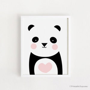Poster bebe INSTANT DOWNLOAD Cute Panda graphic printable art Heart Panda Bear animal illustration Kawaii baby room art print nursery art