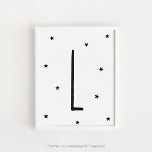 Letra L Arte de pared de guardería imprimible inicial Impresión en blanco y negro Cartel de la habitación del bebé Decoración Póster para niños Monograma Arte digital Descarga instantánea