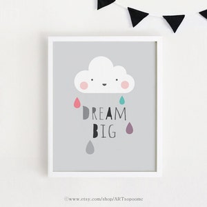 Imprimible vivero arte baby room pared arte Sueño Grandes citas Cartel lindo impresión kawaii vivero decoración INSTANT DESCARGAR 8x10, 11x14, A4, A3