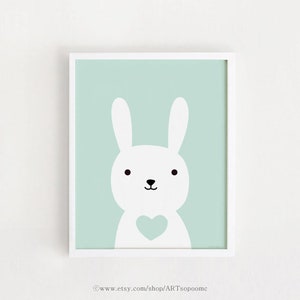 bebe lindo póster de conejo kawaii arte conejito para imprimir niños animal ilustración bebé habitación impresión menta vivero arte niños cartel instantánea