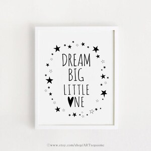Sueño un poco grande vivero cotizaciones para niños baby chicas sala deco para imprimir Arte PARED blanco y negro impresión Digital 8 x 10, A3 instantánea