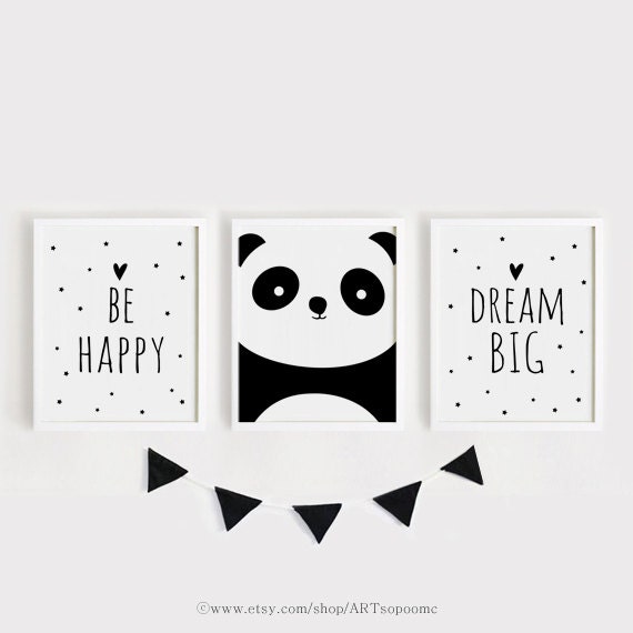 Monochrome Print Black /& White Modern Illustration Kids Poster Childrens Nursery Panda Printed Poster A4 or A3 size Kids Wall Art Decor