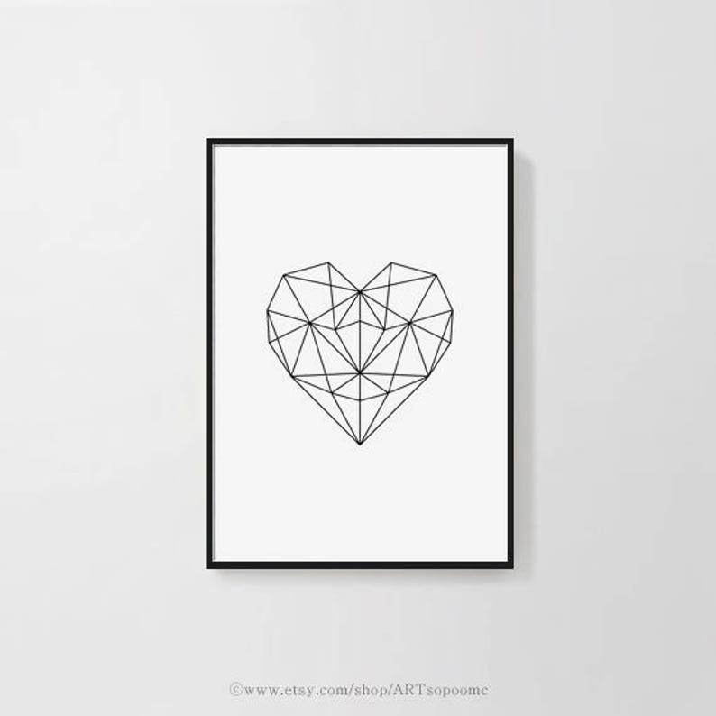 Geometric Heart Wall Art Printable Wall Decal Print Wall Art Etsy