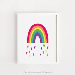 Imprimible pared arte arco iris impresión corazón arte INSTANT DESCARGAR bebé habitación arte cartel simple lindo vivero decoración 8x10, 11x14, A4, A3 impresión digital