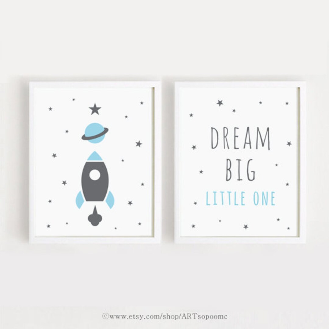 Baby Boy Room Prints Printable Nursery Wall Art Set Rocket and Dream ...