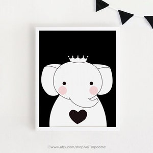 Arte de Elephant Print lindo cartel del elefante del bebé bebé niños niños niños niñas habitaciones infantiles pared arte blanco y negro decoración arte imprimible A3