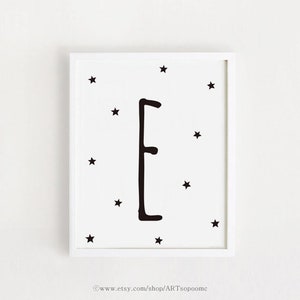 Carta E imprimible vivero pared arte inicial E impresión negro y blanco bebé habitación signo Decor Kids cartel 5x7, 11x14 Monogram Digital descargar