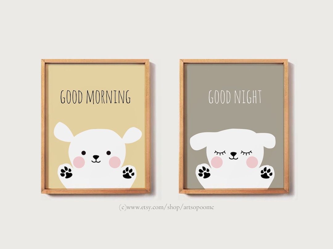 Good Morning Good Night Printable Wall Art Set, Baby Bed Sign, Bedroom ...