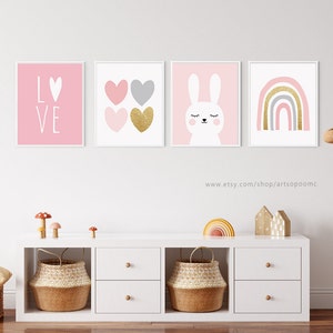 Pink Printable Nursery Wall Art Set of 4 Poster Baby Girl Bedroom Cute ...