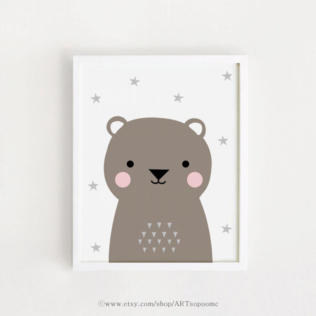 Brown Bear Art Printable Nursery Wall Art Print Baby Room Decor Cute ...